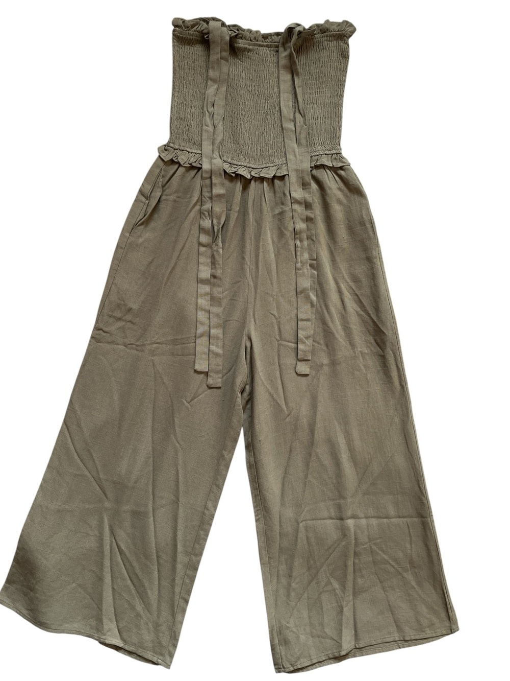 Highly adjustable strap Smocked Wide-Leg Romper in Olive Size S - Fast Ship!